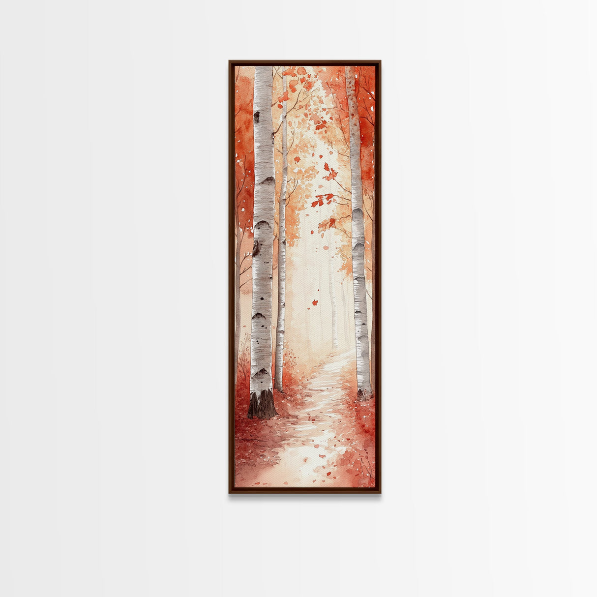 Framed Canvas Print Autumn Birch Tree Painting, Rustic Forest Scene, Cozy Fall Wall Art, Living Room Decor, Nature-Inspired Gift