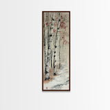 Winter Birch Forest Canvas Print – Wabi Sabi Art, Skinny Wall Art, Moody Winter Scene, Birch Tree Painting, Minimalist Art, Bedroom Wall Decor