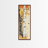 Autumn Forest Path Framed Canvas Print – Cozy Fall Art, Rustic Wall Art, Birch Tree Painting, Skinny Wall Art, Bedroom Wall Art, Autumn Decor