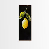 Minimalist Lemon Art Botanical Print on Black Canvas, Framed Option Available, Living Room Decor, Citrus Art, Modern Kitchen Wall Art