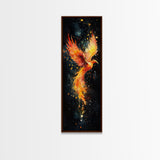 Radiant Phoenix in Flight Canvas Print, Framed Tall Wall Art, Unique Living Room Decor, Firebird Painting for Spiritual Art Lovers