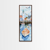 Tranquil Coastal Village with Seagulls Painting - Canvas Print for Nautical Wall Art, Coastal Scene Decor, Ocean-Inspired Art, Harbor Home Decor
