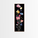 Vibrant Wildflower Watercolor Art - Framed Canvas Print with Black Background Featuring Colorful Poppy and Floral Scene