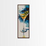 Martini Glass with Bold Blues, Watercolor Cocktail Art, Moody Martini Wall Art Canvas Print, Espresso Martini Wall Art, Modern Decor