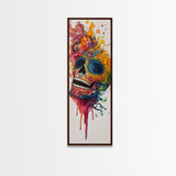Sugar Skull Painting Print, Mexicano Wall Art, Framed Canvas, Tall Narrow Art, Skinny Accent Piece, Skull Painting, Skull Art, Chicano Art