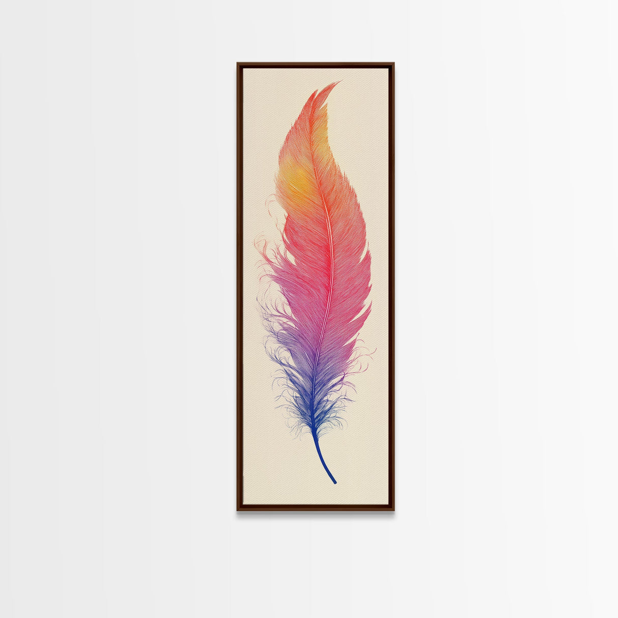 Funky Feather Painting Print - Framed Canvas - Home Decor - Tall Narrow Art - Feather Wall Art - Southwestern Decor