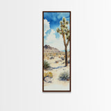 Retro Joshua Tree Wall Art Framed Canvas Print - Unique California Themed Wall Art - Skinny Tall Art - Narrow Art - Accent Piece Wall Art