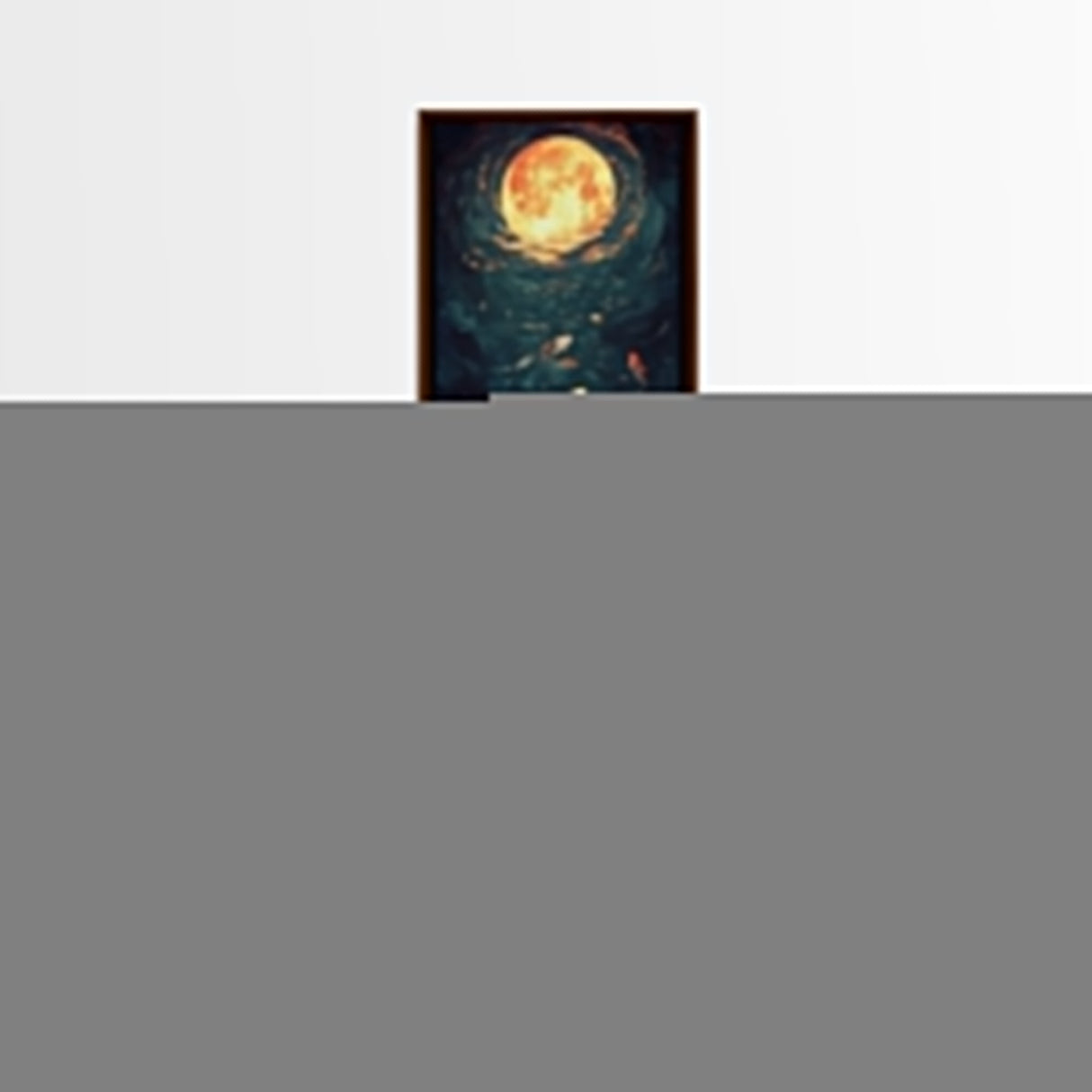 Koi Fish Under a Full Moon, Framed Canvas Print, Wabi Sabi Home Decor, Funky Boho Wall Art, Tall Skinny Art, Narrow Tall Wall Art
