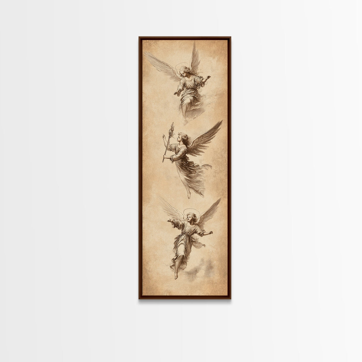 Guardian Angels Wall Art, Framed Canvas Print, Angel Painting, Angel Decor, Tall Skinny Art, Narrow Wall Art, Angelic Painting, Christmas Art