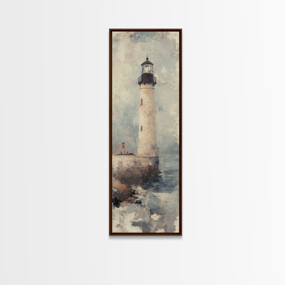 The Light House Framed Canvas Print - Nautical Seascape Painting - Lighthouse Art - Coastal Seascape Painting Tall Narrow Wall Art