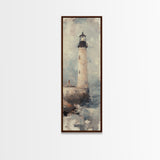 The Light House Framed Canvas Print - Nautical Seascape Painting - Lighthouse Art - Coastal Seascape Painting Tall Narrow Wall Art