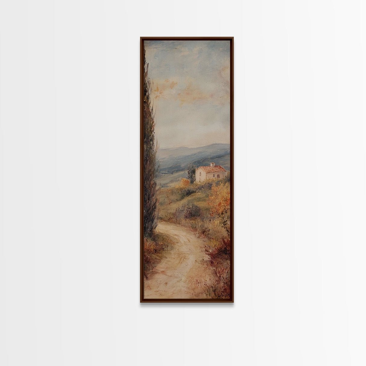 Framed Canvas Print of Coastal Landscape Art in Tuscany Style, Farmhouse Rustic Decor, Minimalist Art, Above Sofa Art, Living Room Wall Art, Tall Narrow Art