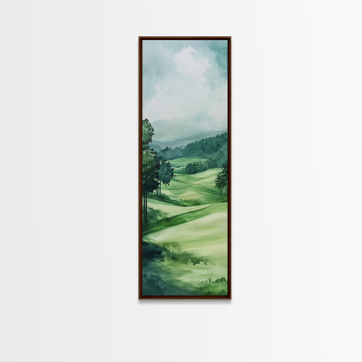 Watercolor Mountain Art Canvas Print Rustic Landscape Art Above Bed Wall Art Extra Wide Art Vertical Wall Art Green Wall Art Gift