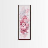 Elegant Perfume Bottles Framed Canvas Print Pink Abstract Art Wabi Sabi Decor Light Pink Bedroom Artwork Feminine Minimalist Wall Art