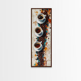 Espresso Cups Vertical Framed Canvas Print Coffee Wall Art Kitchen Long Narrow Rustic Farmhouse Art Living Room Decor