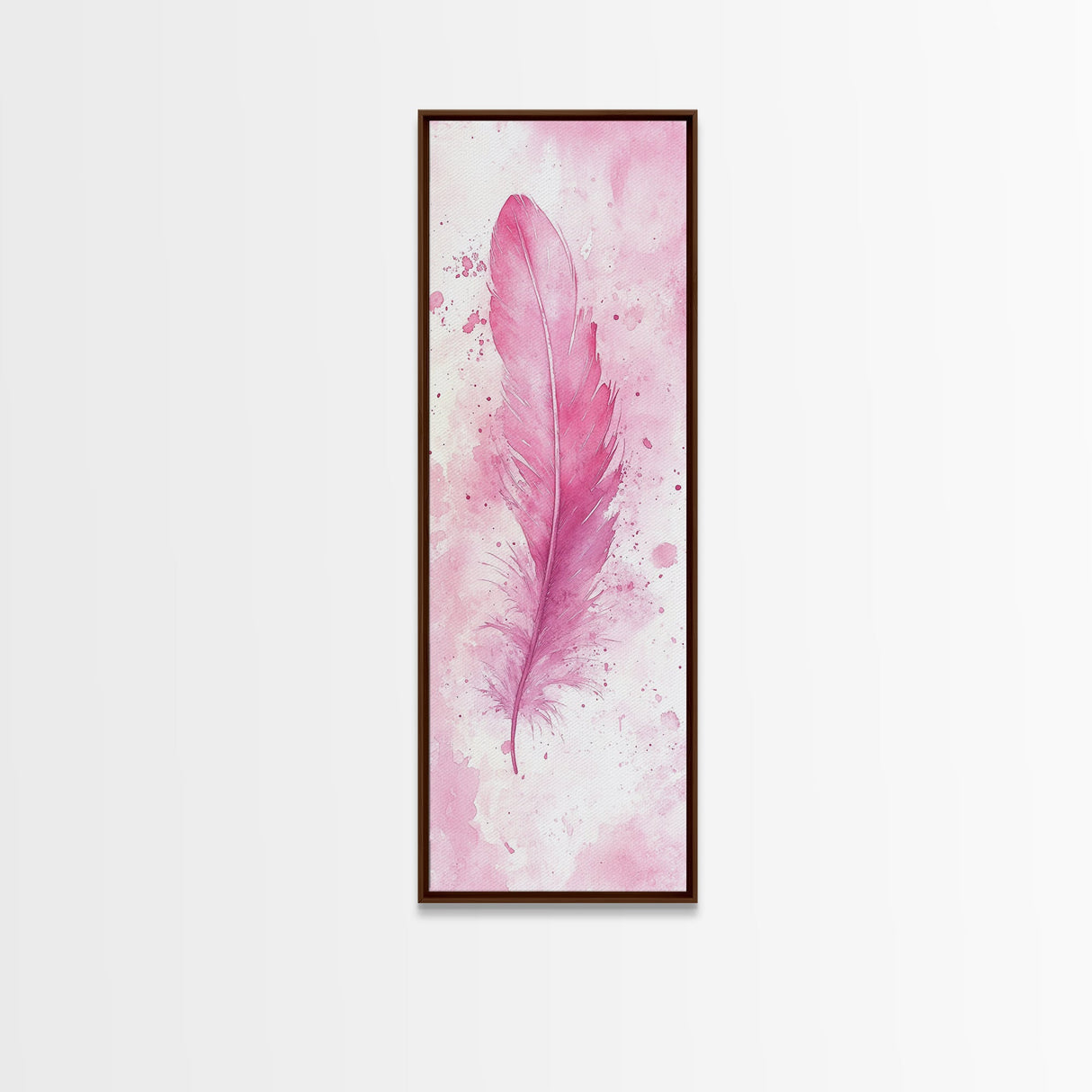 Pink Feather Artwork Framed Canvas Print, Vertical Whimsical Art Light Pink Decor, Boho Minimalist Gift Bedroom and Dorm Wall Art
