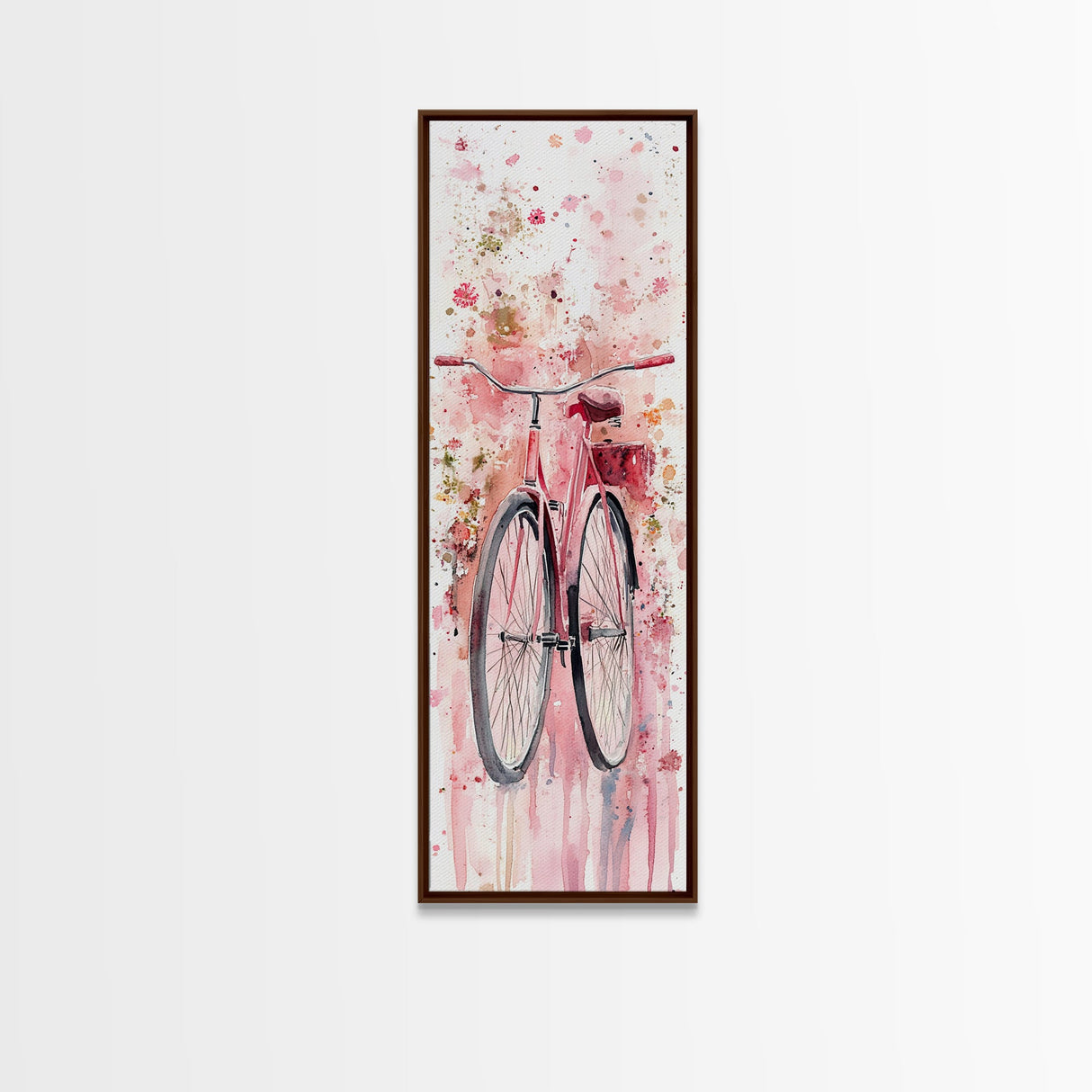 Bicycle Art Canvas Print Retro Pink Wall Art Long Narrow Vintage Style Above Couch Gift Idea Light Pink Minimalist Wabi Sabi Art