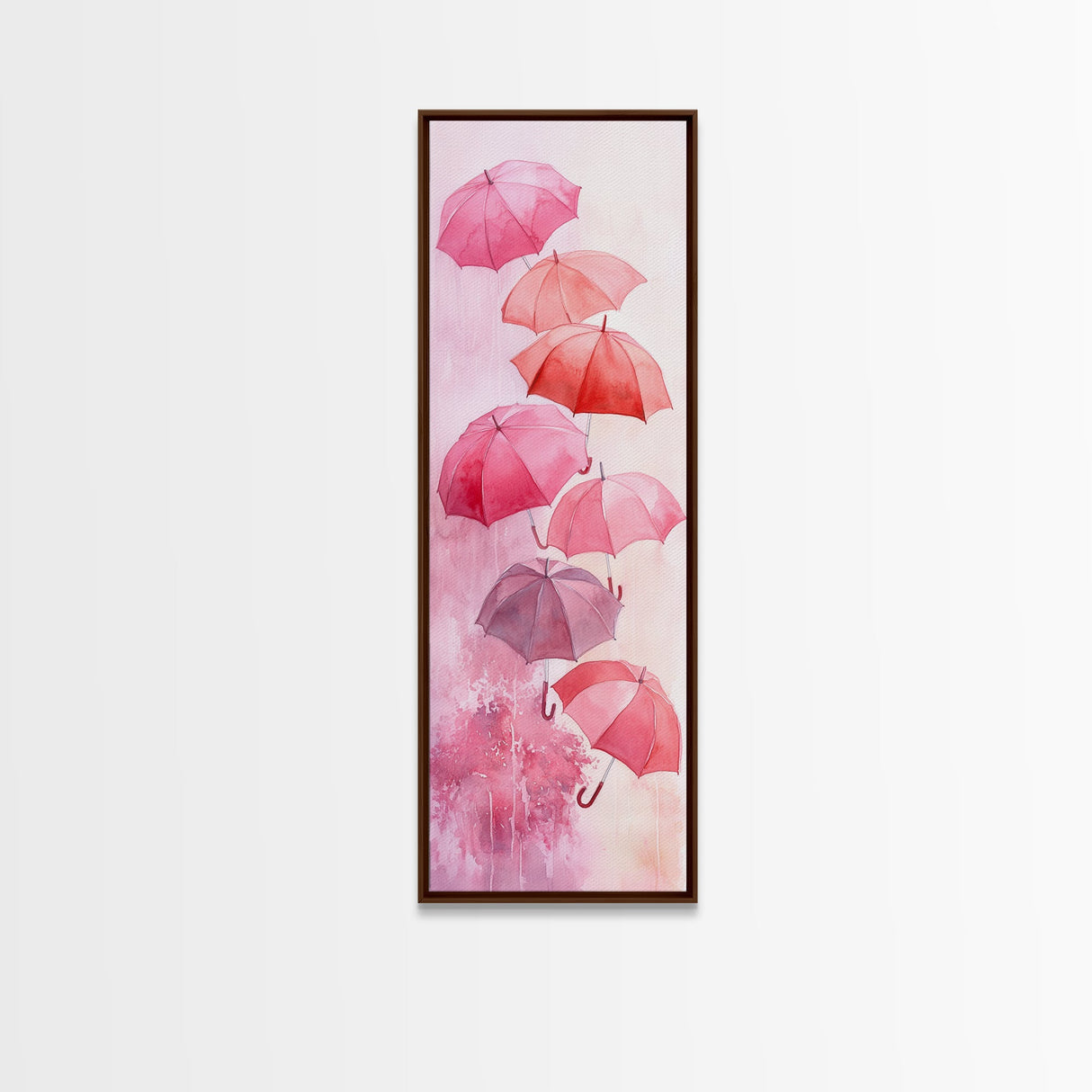 Light Pink Umbrella Canvas Print Above Sofa Art Long Narrow Wall Art Whimsical Art Cherry Blossom Painting Pink Abstract Art Vertical