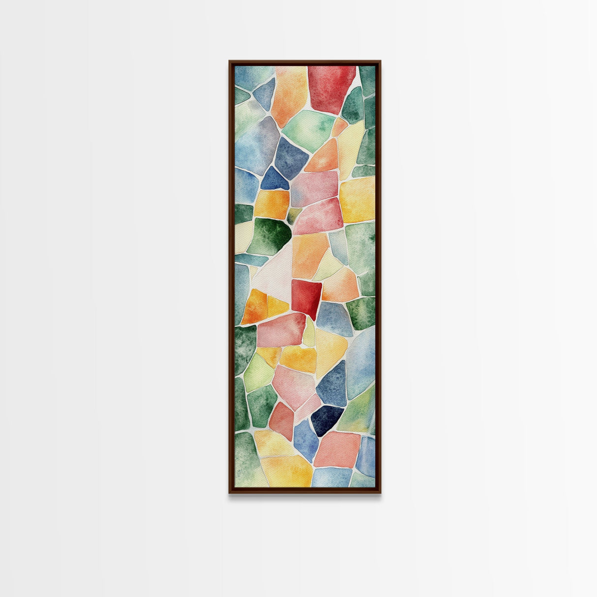Stained Glass Mosaic Framed Canvas Print Vibrant Moroccan Wall Art Bright Geometric Long Skinny Living Room or Bedroom Decor