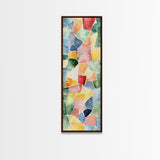 Stained Glass Mosaic Framed Canvas Print Vibrant Moroccan Wall Art Bright Geometric Long Skinny Living Room or Bedroom Decor