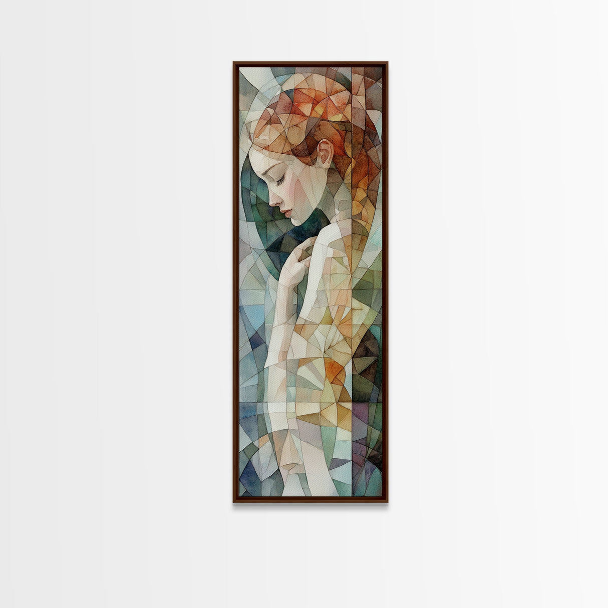 Woman in Mosaic Framed Canvas Print Chinoiserie Art Nouveau Print Goddess Art Whimsical Bedroom or Living Room Vertical Wall Art