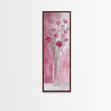 Wildflower Bouquet Framed Canvas Print Pink Poppy Painting Tall Skinny Art Living Room Above Sofa Rustic Guest Room Floral Wall Art