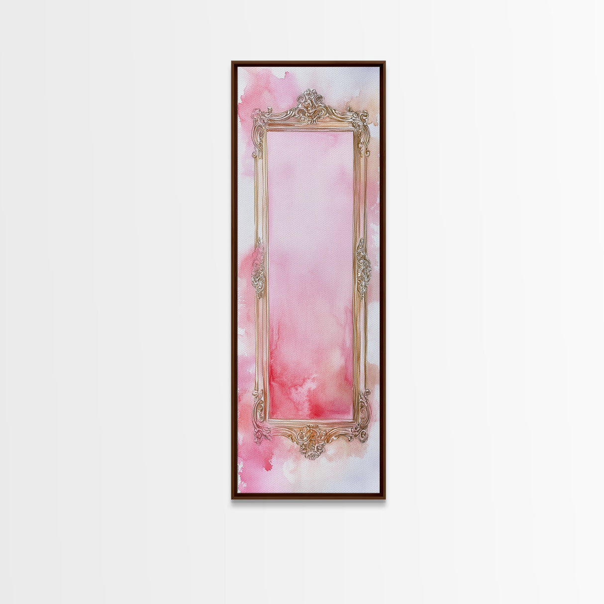 Ornate Frame Canvas Print, art nouveau-inspired pink framed decor with a touch of wabi sabi, classic vertical wall art for elegant spaces.