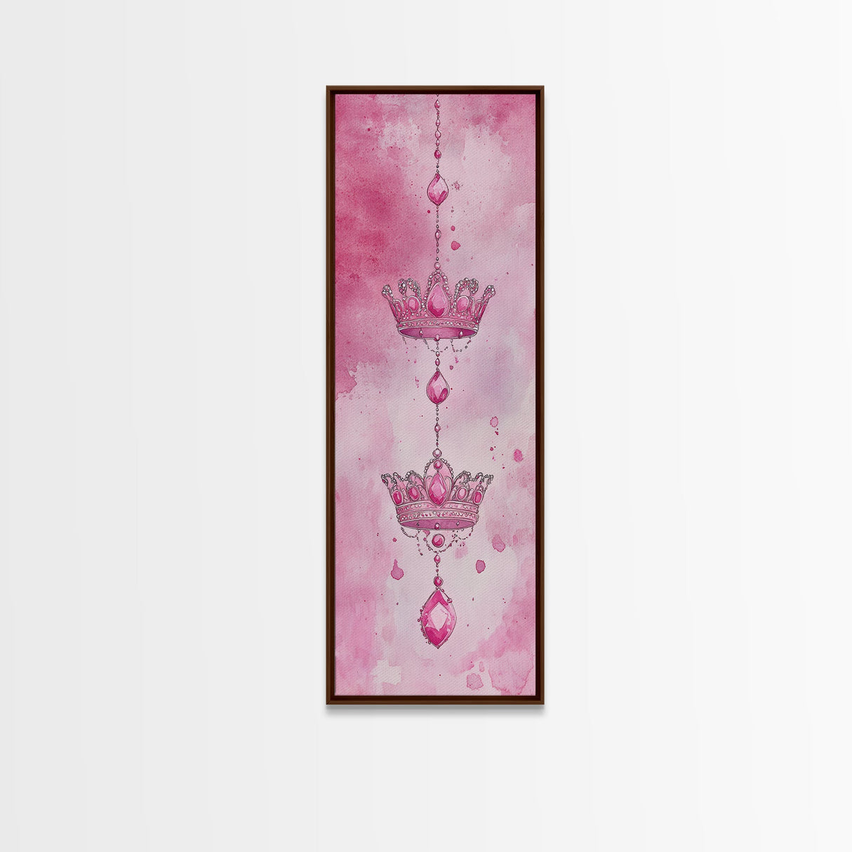 Regal Crown Gem Painting Framed Canvas Print Featuring Pink Abstract Art with Sparkling Gemstone Accents for Whimsical Wall Art Spaces