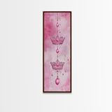 Regal Crown Gem Painting Framed Canvas Print Featuring Pink Abstract Art with Sparkling Gemstone Accents for Whimsical Wall Art Spaces
