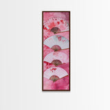 Elegant Fans Canvas Print - Chinoiserie Style Long Narrow Wall Art, Vintage-Inspired Pink Artwork, Skinny Vertical Painting