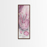 Makeup Brushes Canvas Print - Pink Abstract Art of Beauty Tools, Feminine Wall Art, Gift Idea for Her, Minimalist Room Decor