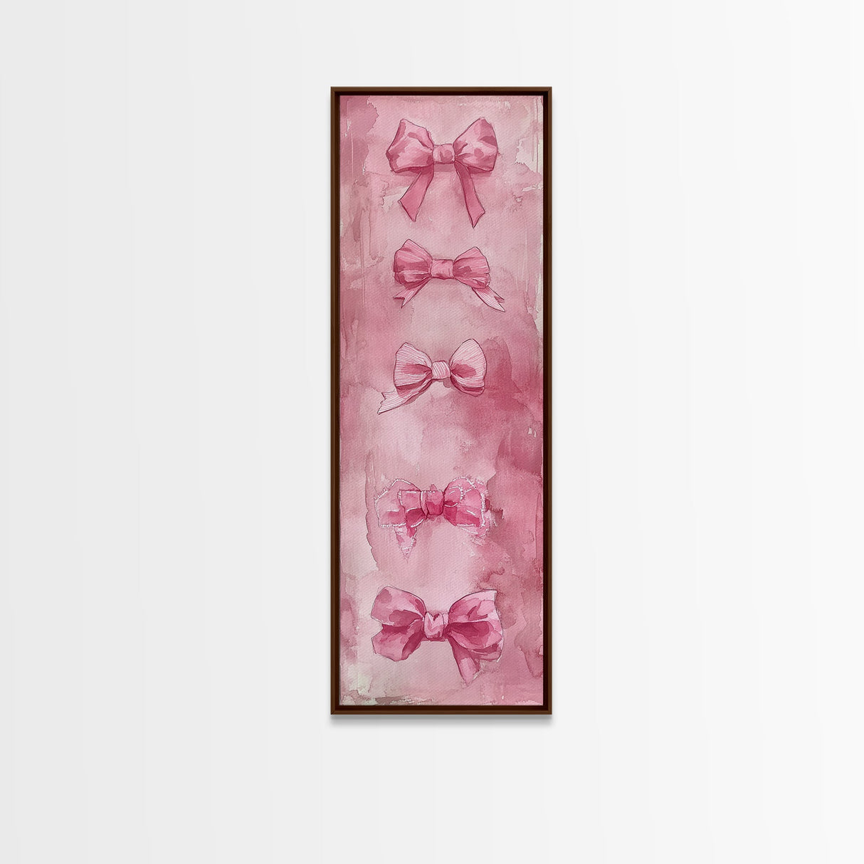 Pink Bows Framed Canvas Print Whimsical Art Light Pink Wall Art Long Narrow Wall Art Tall Skinny Art Dorm Decor Gift Idea