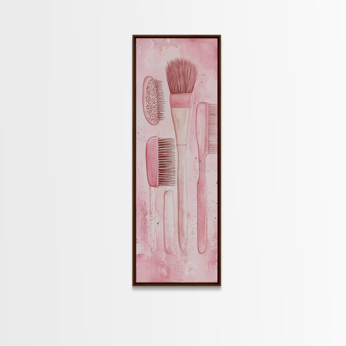 Hairbrushes And Combs Framed Canvas Print Light Pink Wall Art Minimalist Art Long Narrow Wall Art Tall Skinny Art Gift Idea