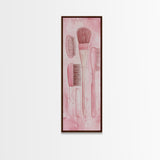 Hairbrushes And Combs Framed Canvas Print Light Pink Wall Art Minimalist Art Long Narrow Wall Art Tall Skinny Art Gift Idea