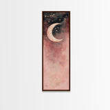 Crescent Moon Canvas Print Starry Night Pink Abstract Vertical Wall Art Zen Room Decor Dreamy Boho Gift Idea