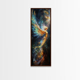 Ethereal Golden Angel Framed Canvas Print with Starlit Background, Angel Art Prints, Boho Art, Bedroom Art, Living Room Art, Vertical Wall Art