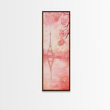 Eiffel Tower Reflection Pink Cherry Blossom Canvas Print Paris Wall Art Romantic Landscape Long Narrow Above Bed Vertical Art