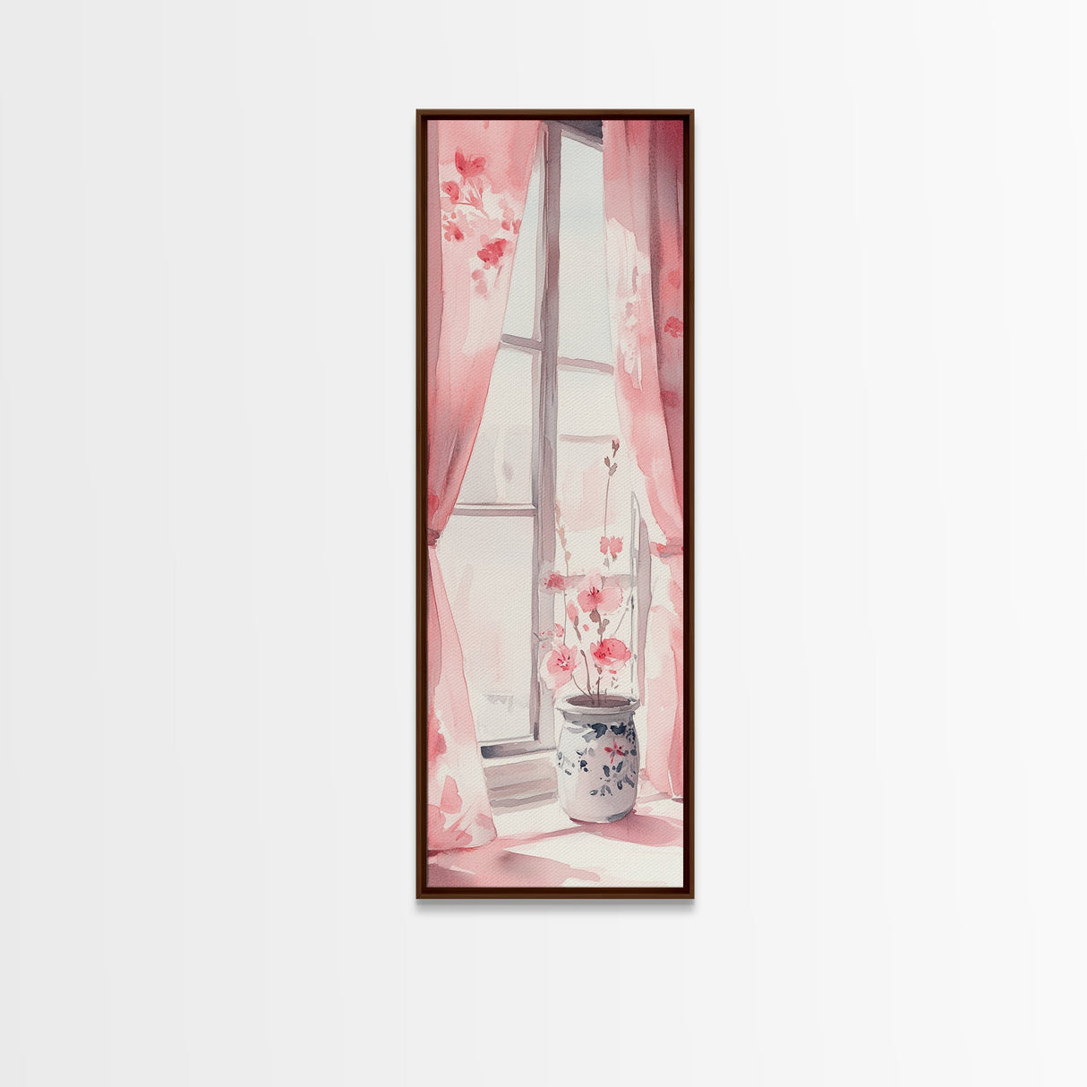 Sunlit Cherry Blossoms by Window Canvas Print, Whimsical Pink Botanical Wall Art, Rustic Aesthetic Decor, Bedroom or Living Room Accent