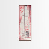 Sunlit Cherry Blossoms by Window Canvas Print, Whimsical Pink Botanical Wall Art, Rustic Aesthetic Decor, Bedroom or Living Room Accent