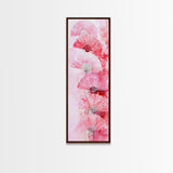 Elegant Hand Fans Framed Canvas Print Chinoiserie Wabi Sabi Wall Art Vertical Pink Decor Skinny Tall Art Light Pink Wall Art