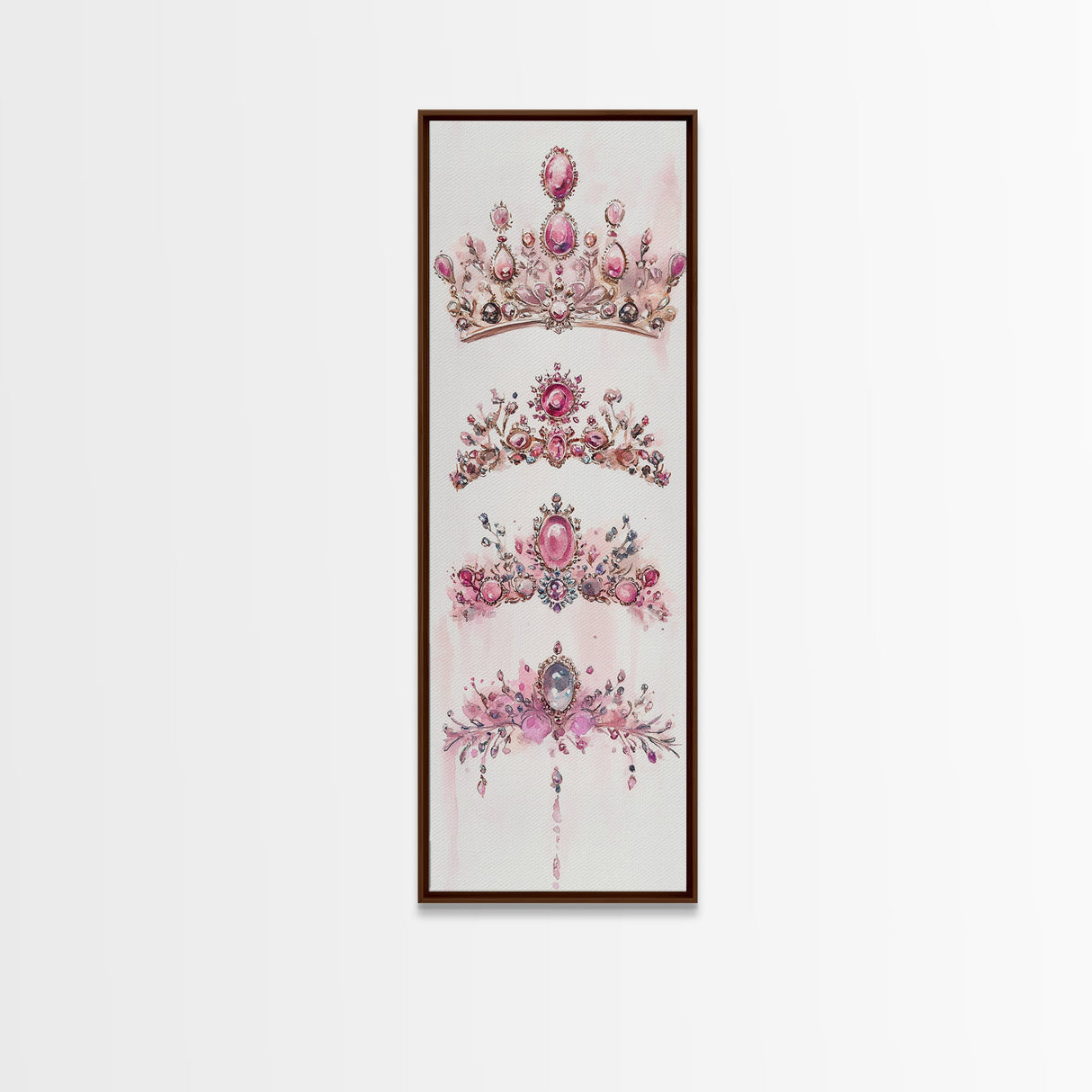 Royal Pink Tiara Framed Canvas Print Princess Gemstone Painting Feminine Wabi Sabi Art Vertical Wall Art Elegant Home Decor