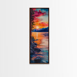 Framed Canvas Print Sunset Landscape Coastal Decor Smoky Mountain Art Nautical Painting Horizontal Wall Art Bedroom Art Christmas Gift