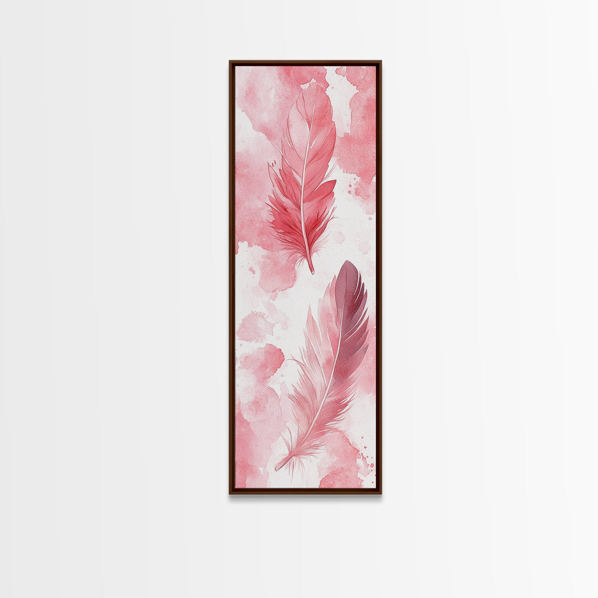 Elegant Feather Art Framed Canvas Print Boho Wabi Sabi Decor Vertical Wall Art Minimalist Feather Design Light Pink Wall Art