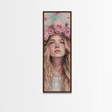 Floral Goddess Portrait Canvas Print Cherry Blossom Painting Feminine Art Bedroom Decor Light Pink Vertical Artwork Boho