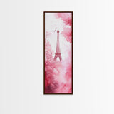 Eiffel Tower Painting Framed Canvas Print Romantic Parisian Wall Art Light Pink Decor Vertical Artwork Whimsical Home Accent Art