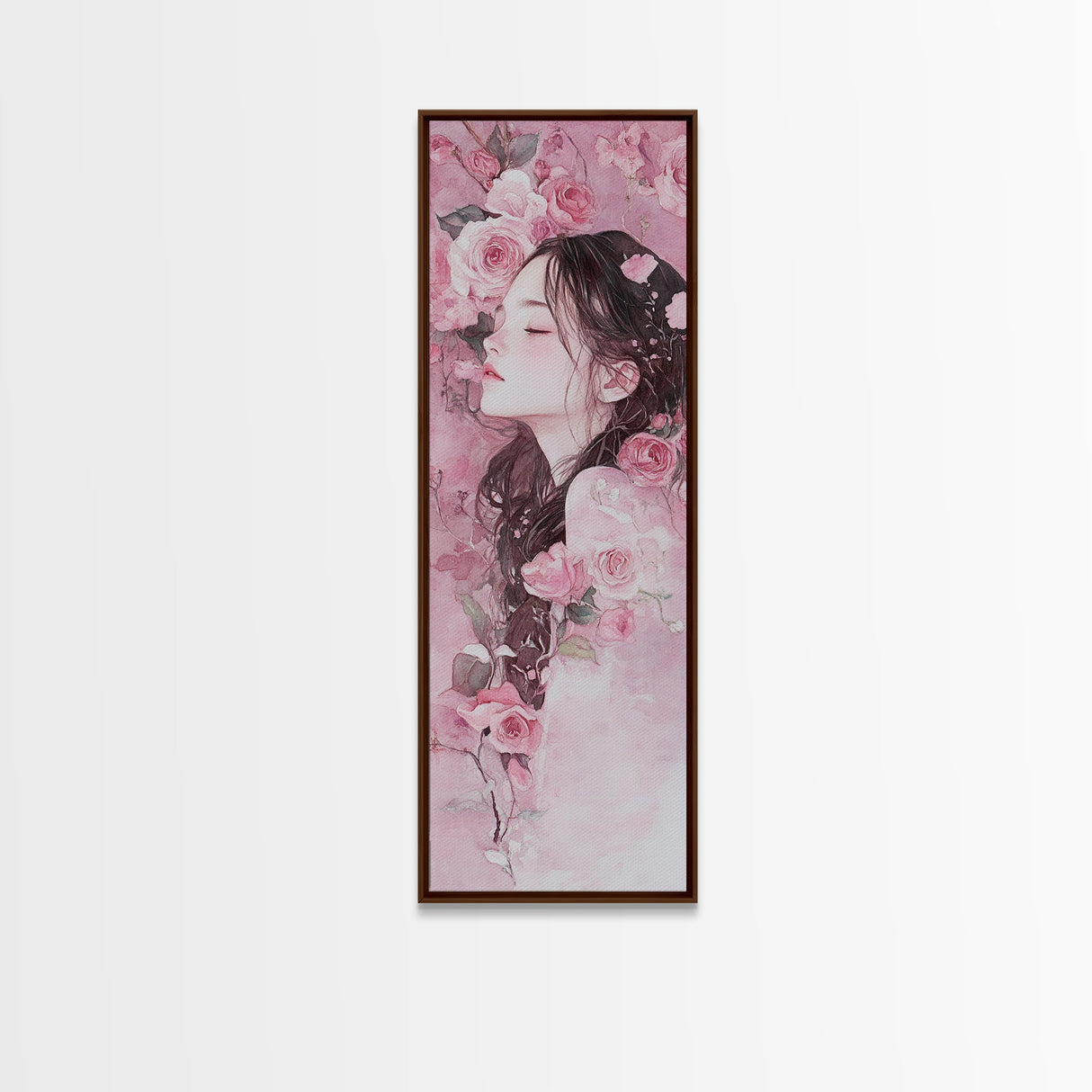 Romantic Rose Girl Painting Framed Canvas Print Pink Wall Art Bedroom Decor Feminine Rose Painting Above Bed Artwork Gift Idea