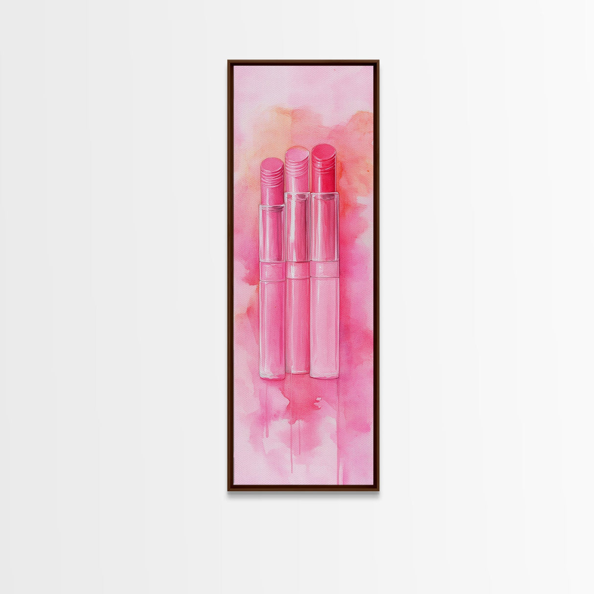 Light Pink Lipsticks Framed Canvas Print, Modern Whimsical Art, Abstract Vertical Art for Makeup Room or Girly Dorm Wall Decor