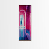 Geometric Archway Framed Canvas Print, Abstract Pink and Blue Whimsical Art, Skinny Vertical Wall Art for Modern Living Room Decor