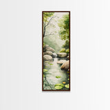 Tranquil Waterfall Scene Framed Canvas Print Green Wall Art Botanical Prints Vertical Landscape Art Above Bed Living Room Decor