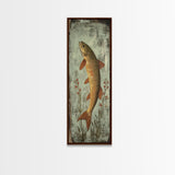 Trout Art Rustic Framed Canvas Print Skinny Vertical Art Fly Fishing Art Rustic Decor Tall Narrow Art Guest Room Wall Decor